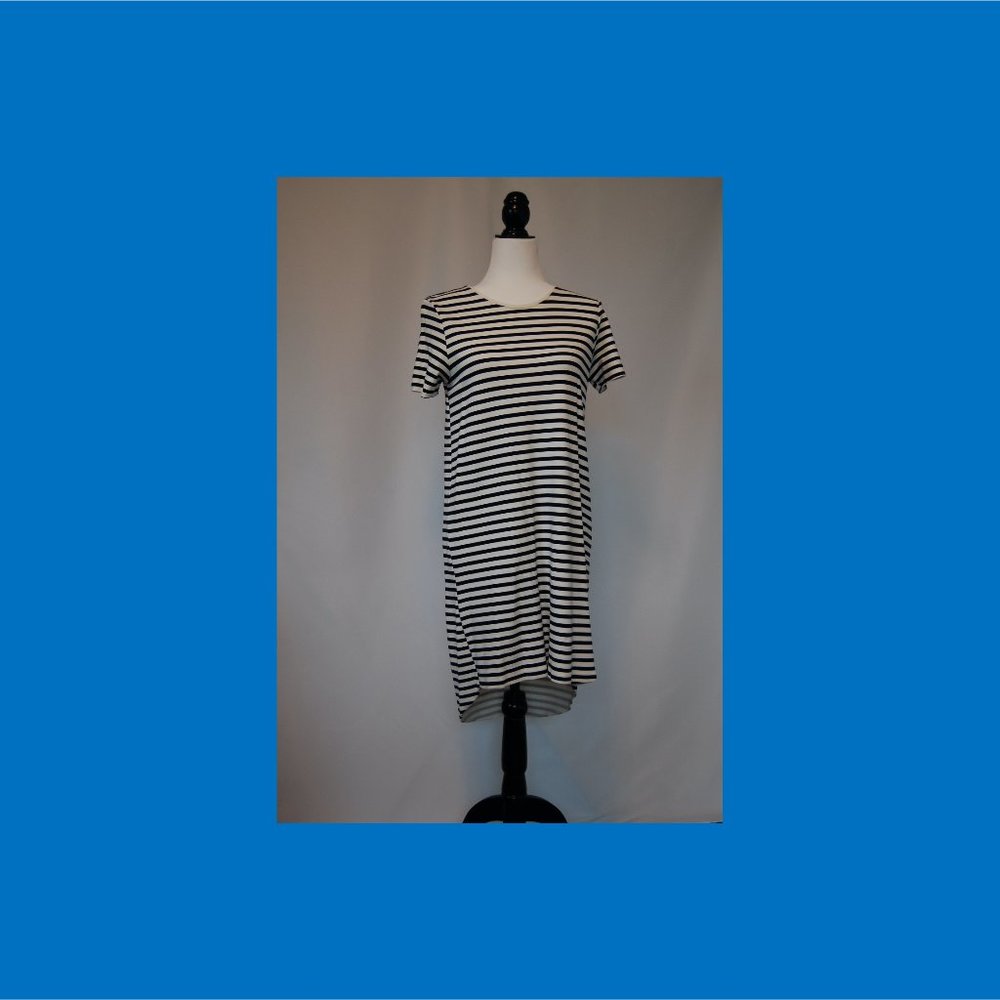 Zara high-low tunic or shirtdress, Navy & White Stripes, Size M, Super Stretchy